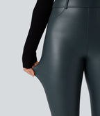 Pantalon polaire simili cuir extensible taille haute avec poches