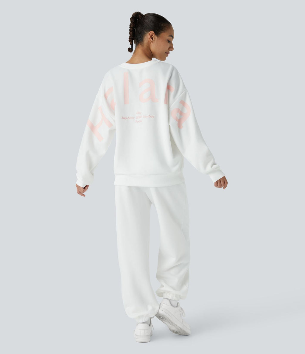 Sweat-shirt décontracté Halara oversize en polaire avec lettrage brodé et bords côtelés contrastés