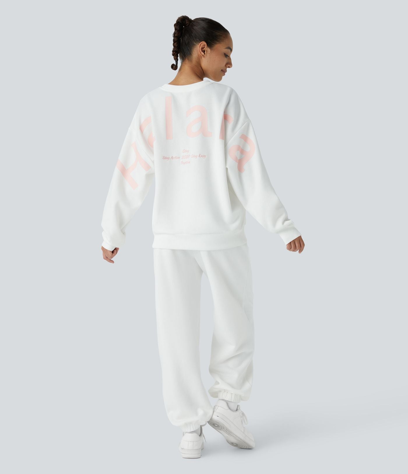 Sweat-shirt décontracté Halara oversize en polaire avec lettrage brodé et bords côtelés contrastés