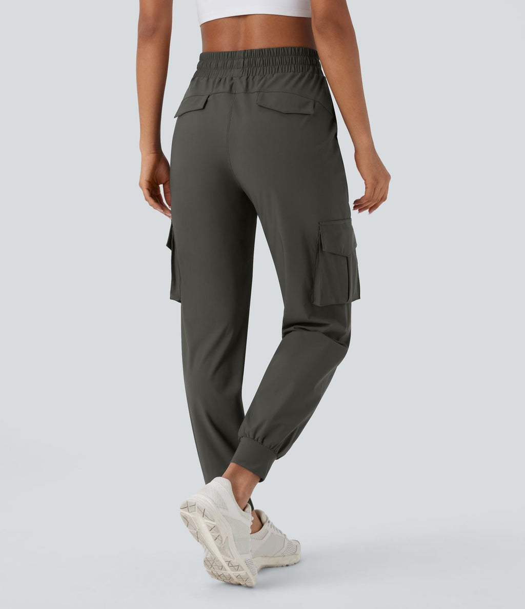 Pantalon cargo de danse taille haute avec cordon de serrage et poches multiples