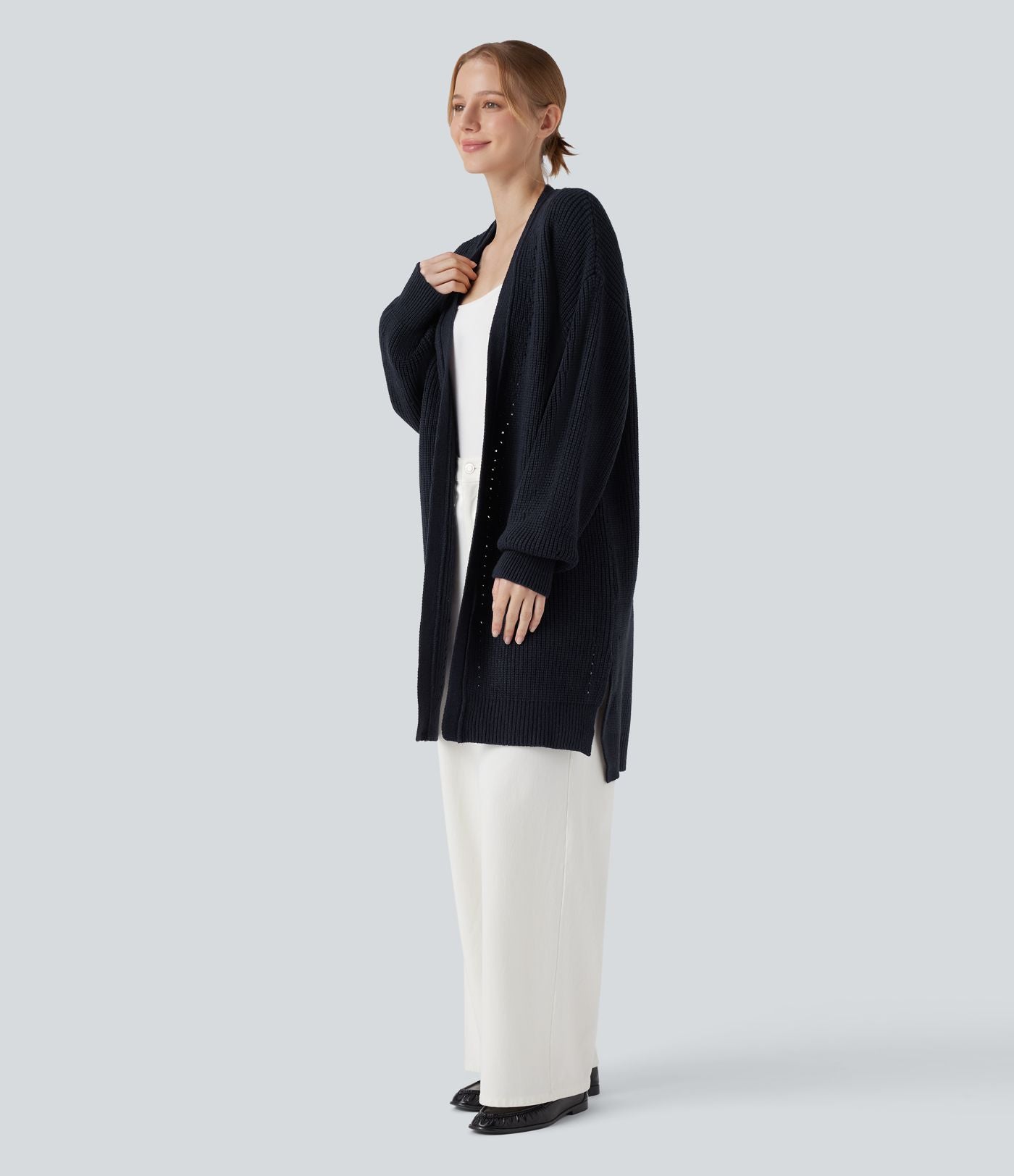 Cardigan long manches évêque avec fentes et découpes