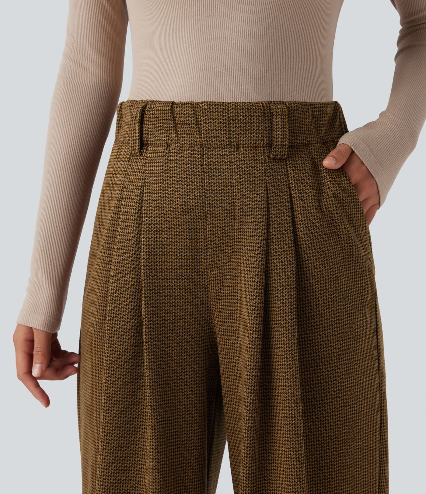 Halara Flex™ Pantalon tailleur baggy pied-de-poule taille haute avec poches