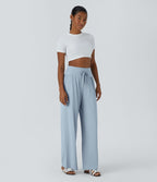 Pantalon large décontracté taille haute cordon de serrage poches latérales effet frais InstantCool