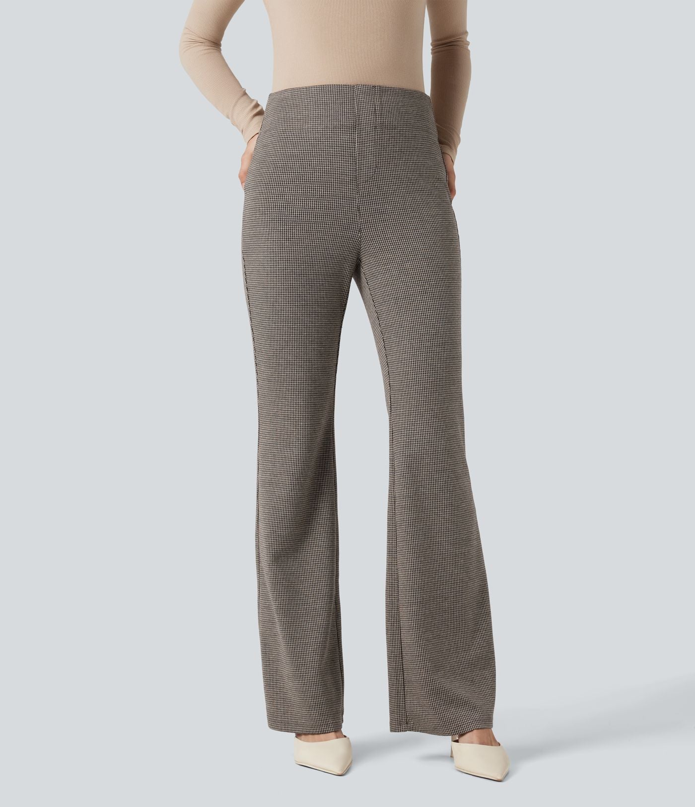 Halara Flex™ Pantalon tailleur évasé pied-de-poule taille haute avec poches