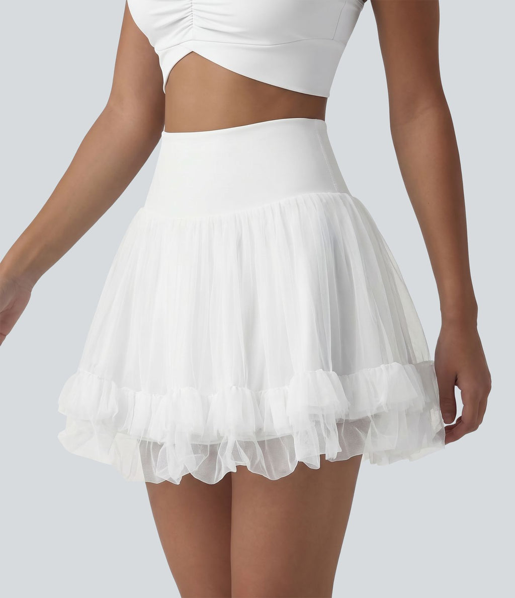 Jupe mini de sport 2 en 1 taille haute ventre plat en maille contrastée avec poches