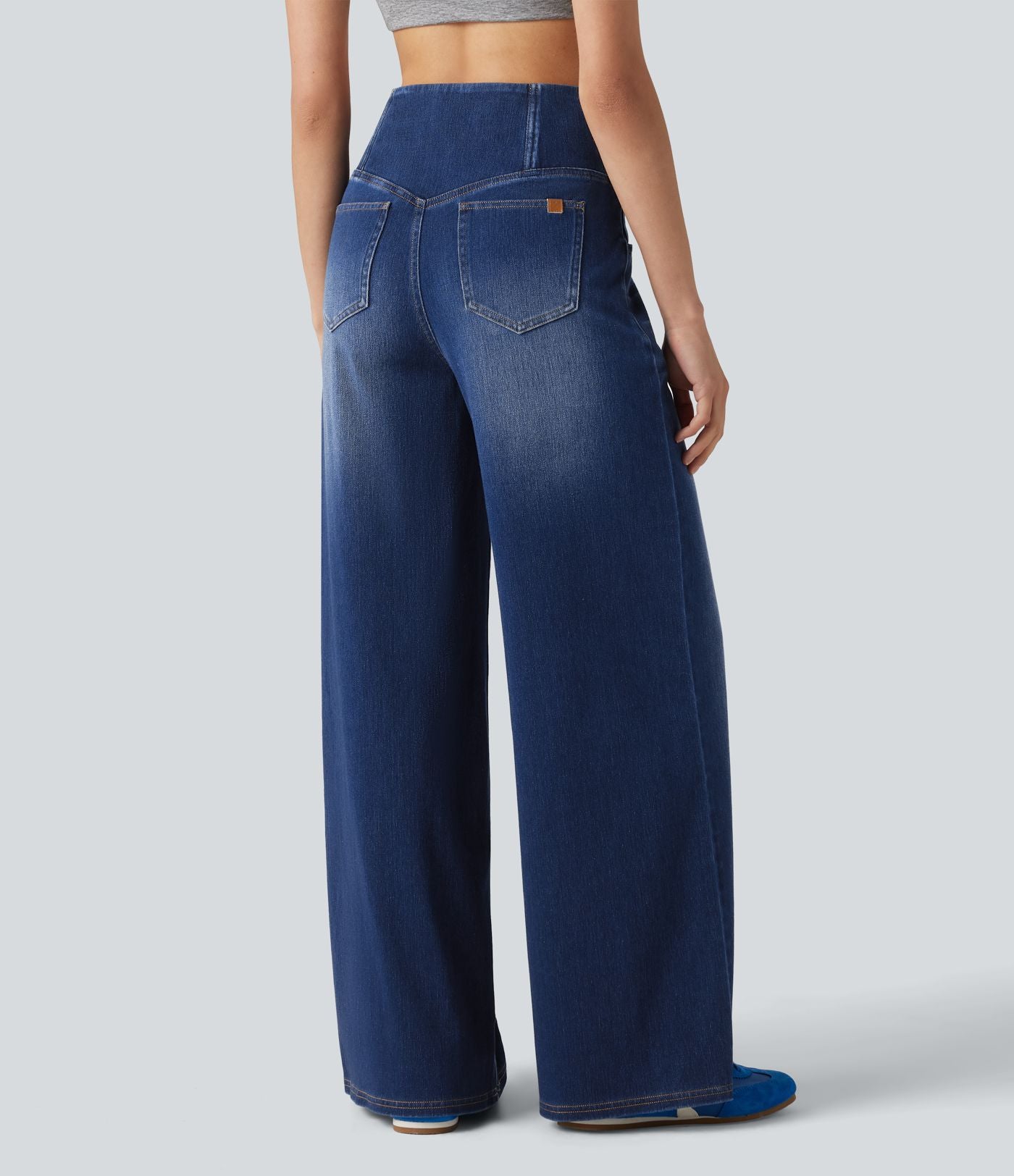Halara Flex™ Jean large casual taille haute croisée ventre plat, avec poches