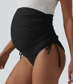 Bas de bikini de grossesse taille très haute avec cordon de serrage et fronces