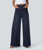 Halara Flex™ Jean large Palazzo et Taille Haute avec Poches Avant en Tricot Extensible Lavé