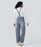 Salopette en denim décontractée droite à rayures Halara Flex™ avec cordon et poches