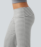 Pantalon évasé rayé taille basse à rabat
