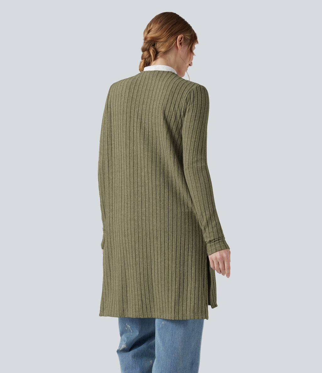 Manteau décontracté côtelé à manches longues avec fentes