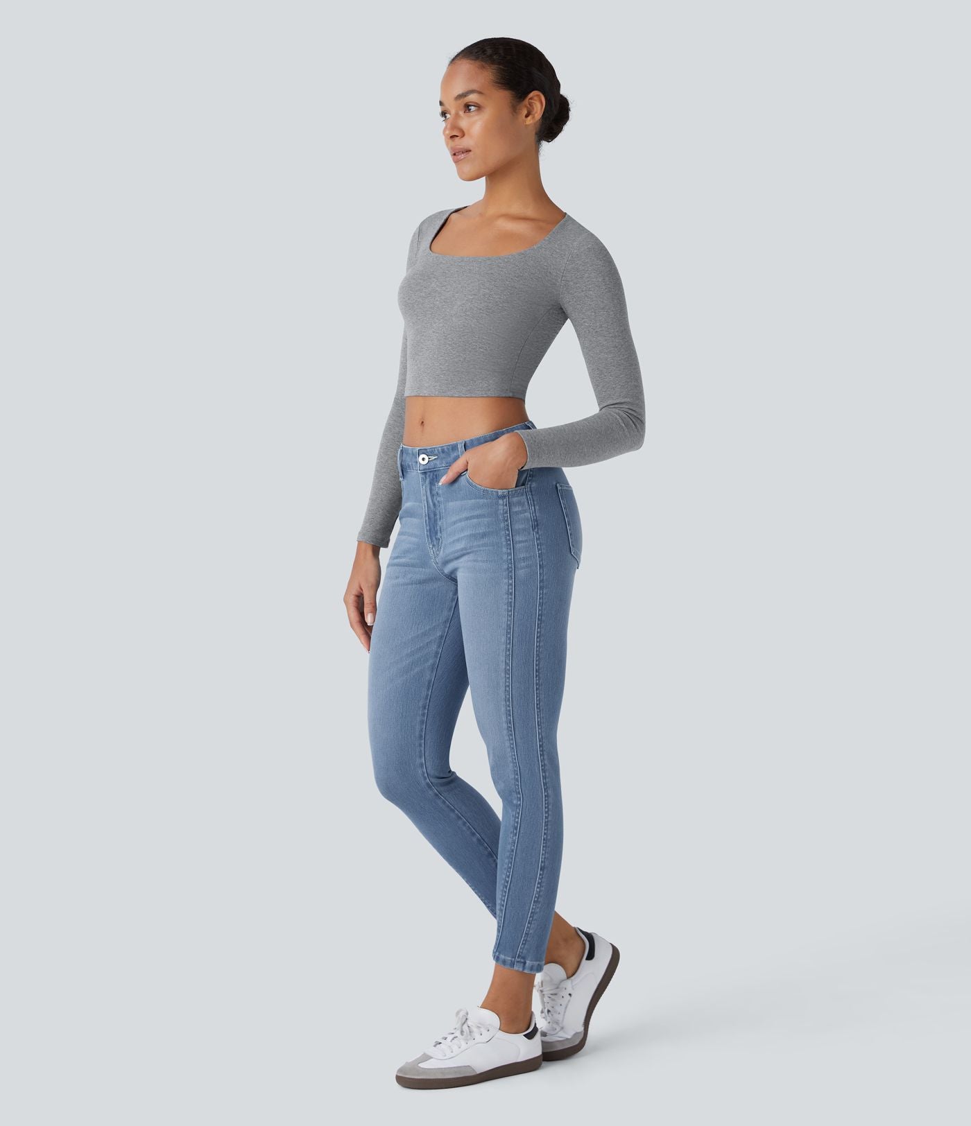 Jean skinny 7/8 décontracté taille basse Halara Flex™ avec poches zippées