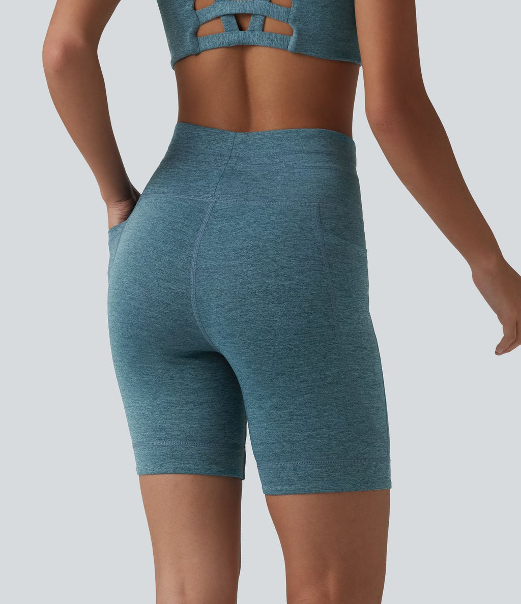 Short cycliste de yoga Halara UltraSculpt™ chiné, taille haute, cordon de serrage, séchage rapide, 17,5 cm, avec poches