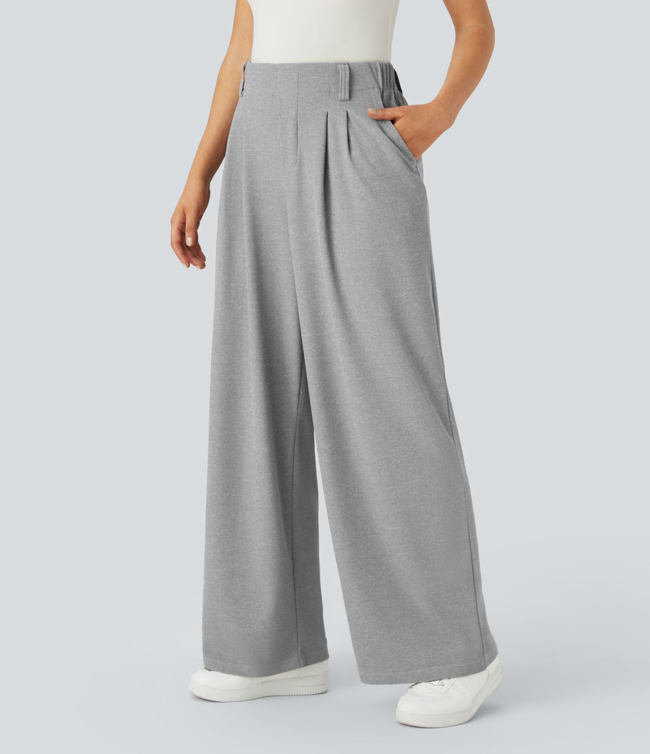 Halara Flex™ Pantalon Tailleur Large Fluide Gaufré Taille Haute Poches Latérales