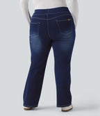 Jean décontracté Halara Flex™ grande taille bootcut taille haute en maille extensible délavée avec multiples poches
