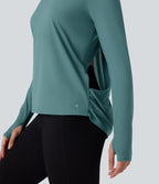 Top de sport yoga SoftlyZero™ Airy mesh contrastant à découpes manches longues avec trous pouces - UPF50+