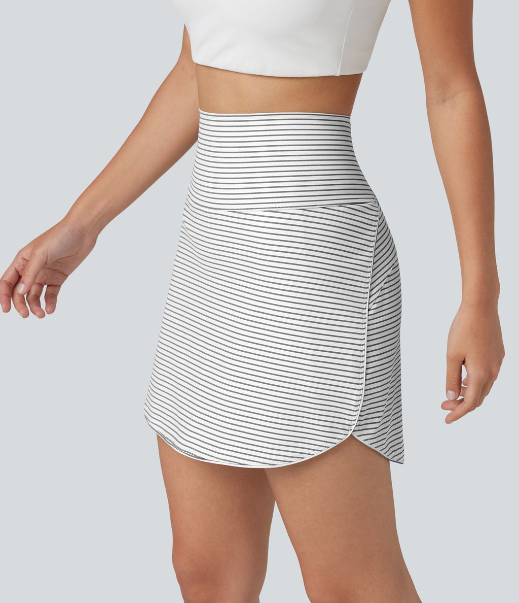 Mini-jupe de golf 2 en 1 à rayures, taille ultra haute, effet ventre plat, ourlet arrondi et poches