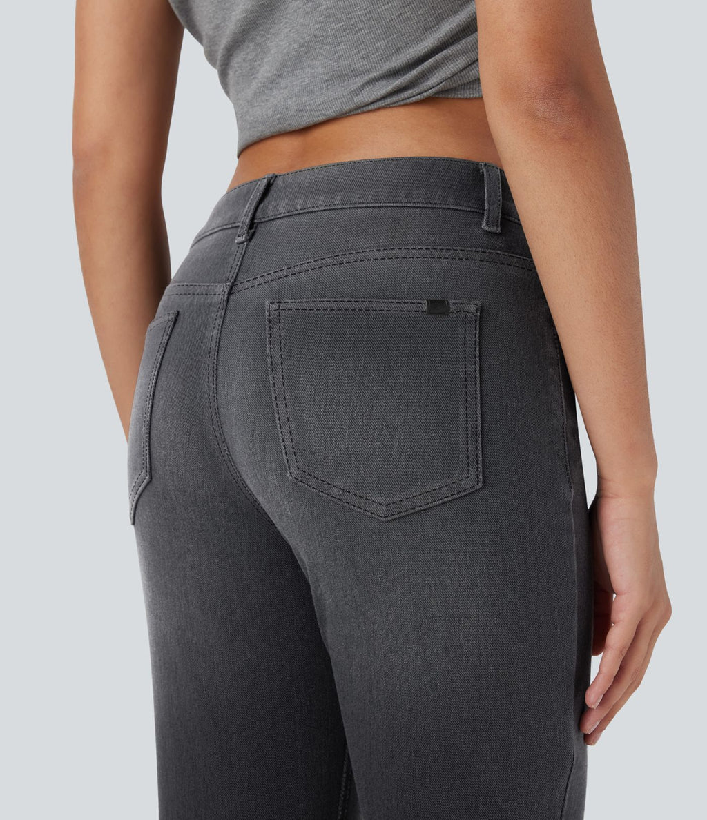Jean bootcut délavé Halara Flex™ taille basse avec bouton, fermeture éclair et poches multiples