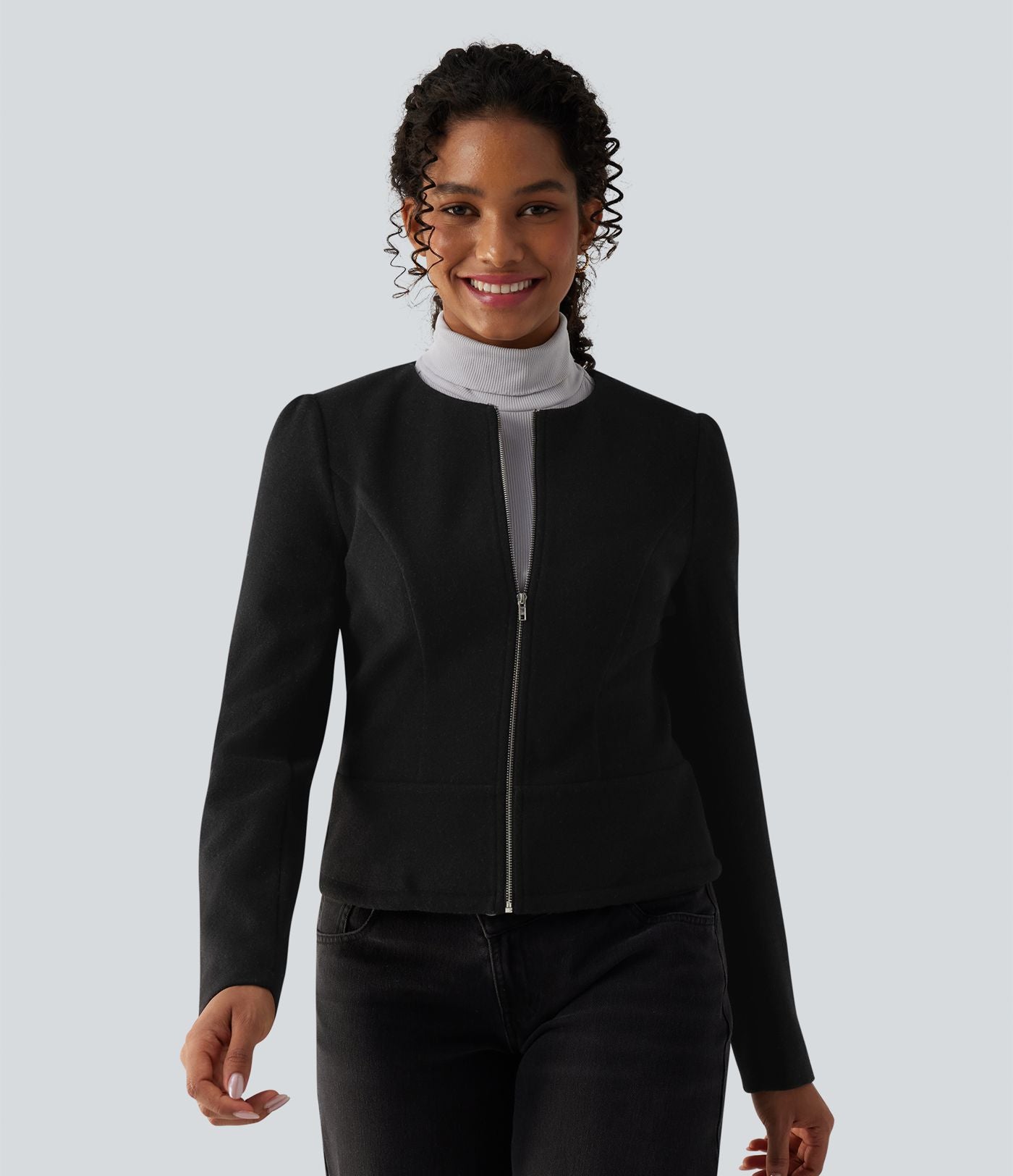 Veste tailleur polaire col rond manches longues à fermeture éclair