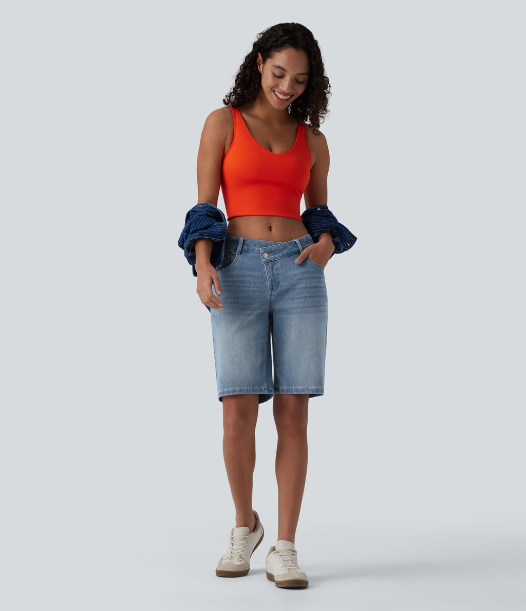 Halara Flex™ Short casual en jean asymétrique taille basse avec poches