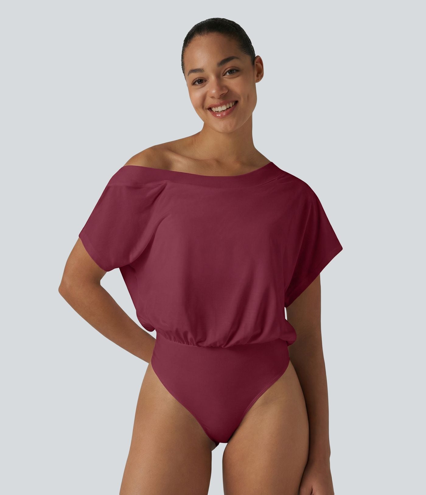 Body casual asymétrique une épaule à manches courtes, séchage rapide et soutien-gorge intégré