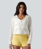 Veste de course à capuche à manches longues avec empiècements en mesh contrasté et poches – Protection UPF 50+