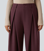 Pantalon tailleur large, taille haute, à poches