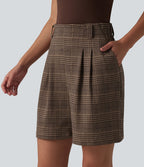 Short de travail ample à carreaux taille haute avec poches