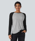 Top col rond manches raglan longues color block
