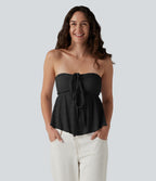 Débardeur dos nu avec soutien-gorge intégré, col licou, lien dans le dos et bordure ondulée