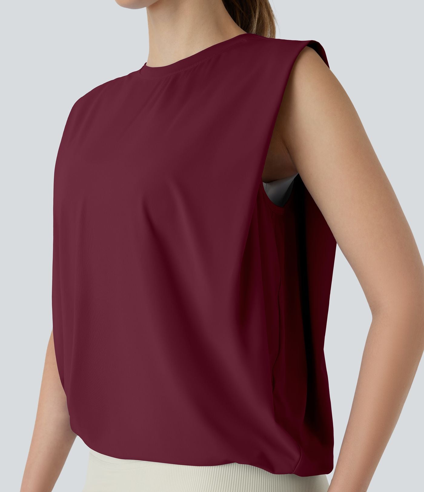Débardeur de yoga col rond froncé, tissu rafraîchissant - Protection UPF50+