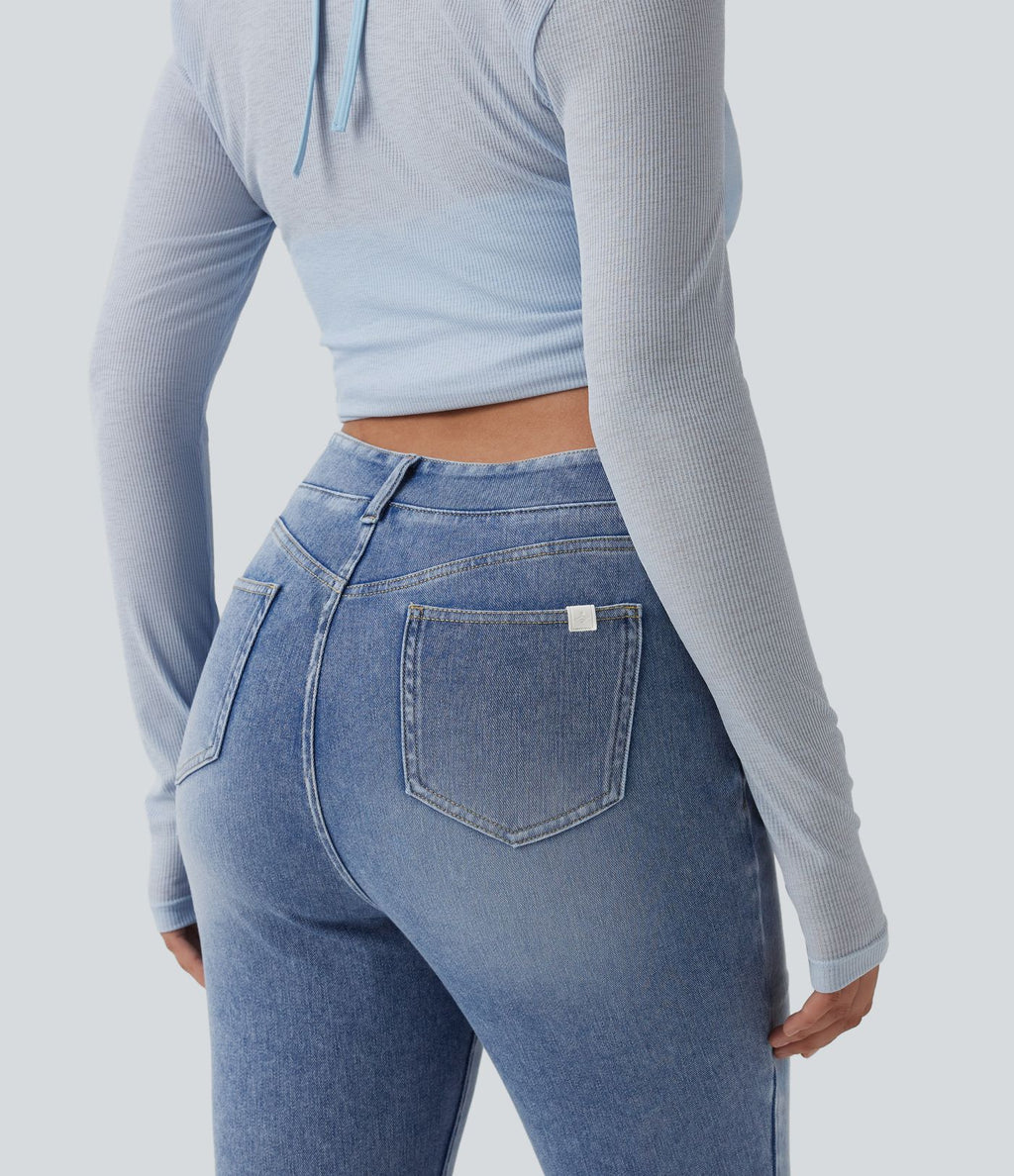 Halara Flex™ Jean 7/8 slim asymétrique taille haute croisée avec poches