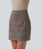 Jupe mini tailleur taille haute 2-en-1 à carreaux pied-de-poule - Longueur rallongée