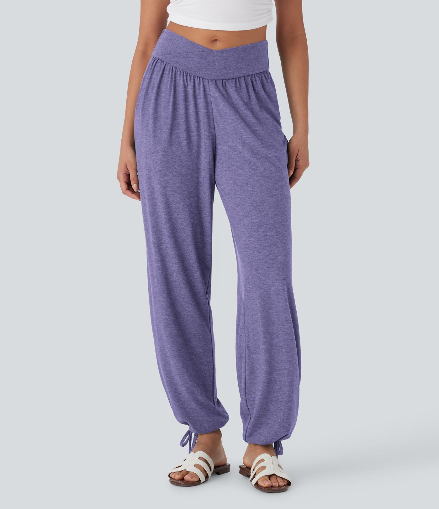 Pantalon de jogging décontracté à taille haute croisée avec poches latérales et cordon de serrage