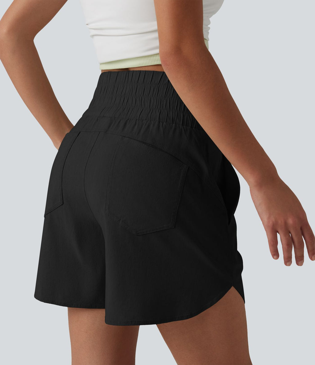 Short décontracté en lin extensible taille haute ourlet arrondi 12,5 cm avec poches