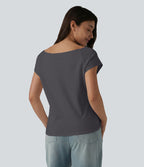 T-shirt décontracté col bateau manches courtes coton