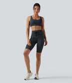 Short cycliste de yoga taille haute à rayures avec cordon de serrage 23 cm et poches