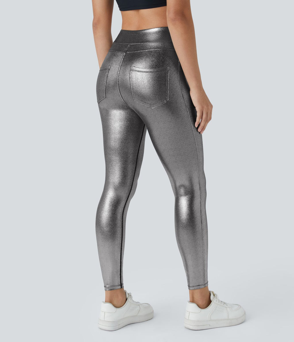 Softlyzero™ Legging Travail Taille Haute Tissu Enduit Poche Latérale Arrière
