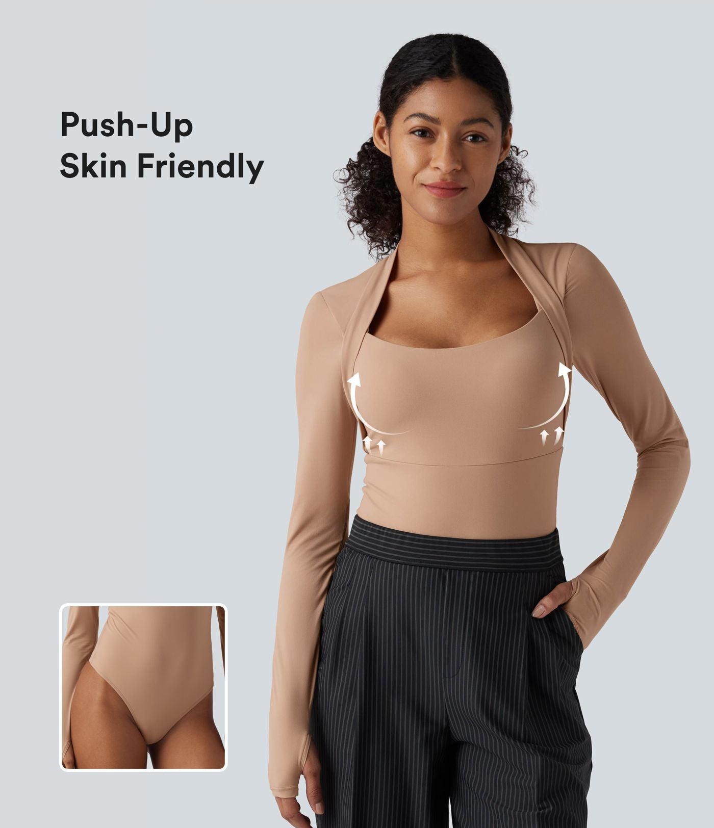 Body casual push-up ultra-extensible à manches longues avec passants pouces - Bonnet A/B