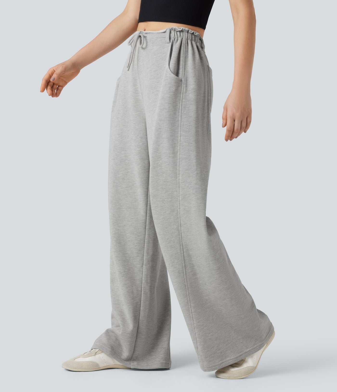 Pantalon jogging large taille mi-haute finition brute avec cordon de serrage et poches