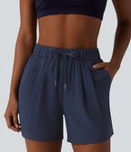 Short de yoga plissé taille haute élastique 12,5 cm avec cordon de serrage et poches