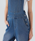 Salopette casual denim Halara Flex™ jambe droite maille extensible avec boutons et multiples poches