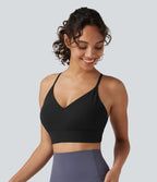 Brassière de yoga côtelée maintien léger à col V avec bretelles croisées et coussinets amovibles