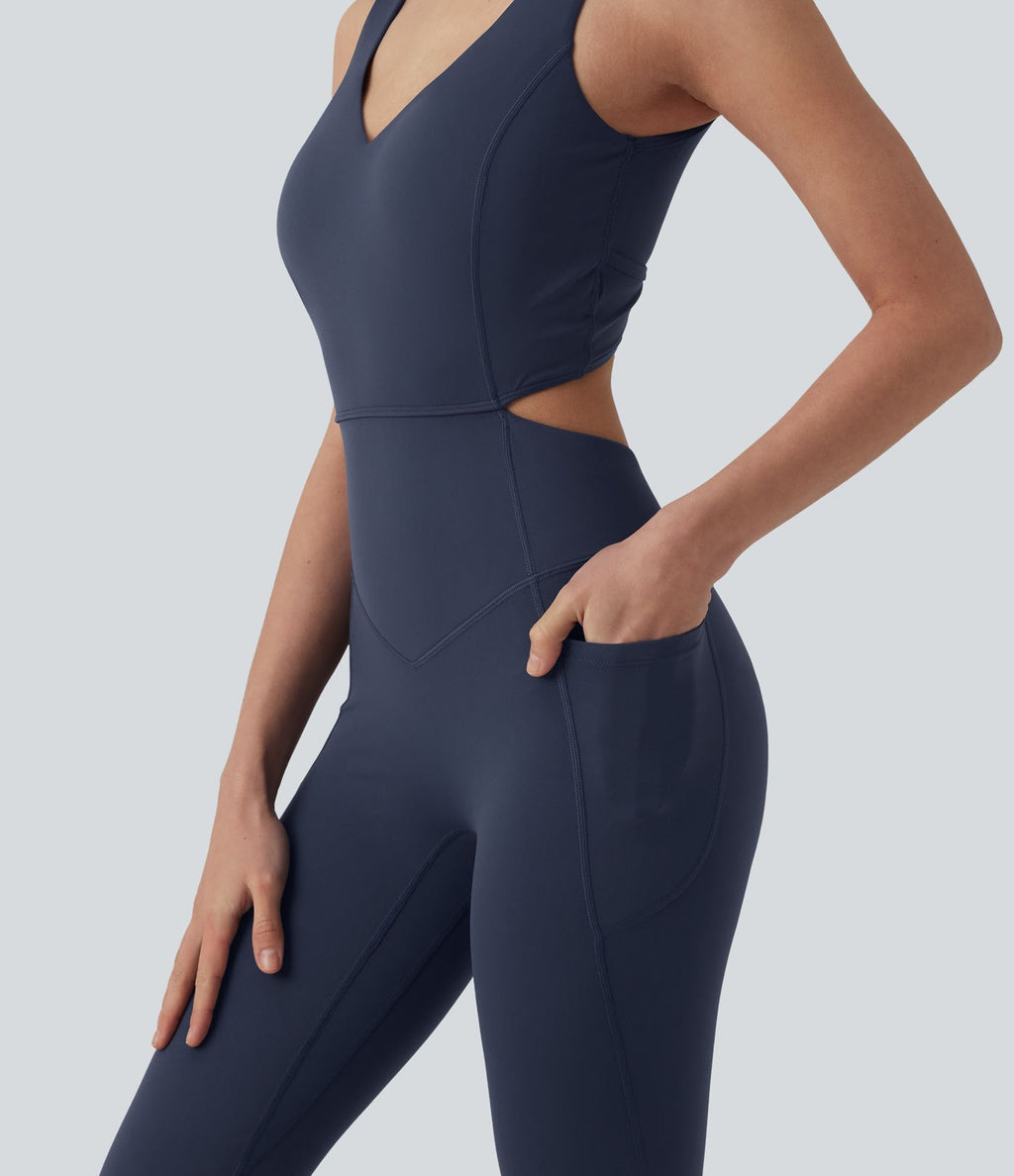 Combinaison d'entraînement Halara UltraSculpt™ gainante évasée avec coussinets fixes et poches - Édition Easy Peasy