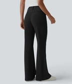 Pantalon décontracté bootcut taille haute en tissu micro-gaufré avec poches