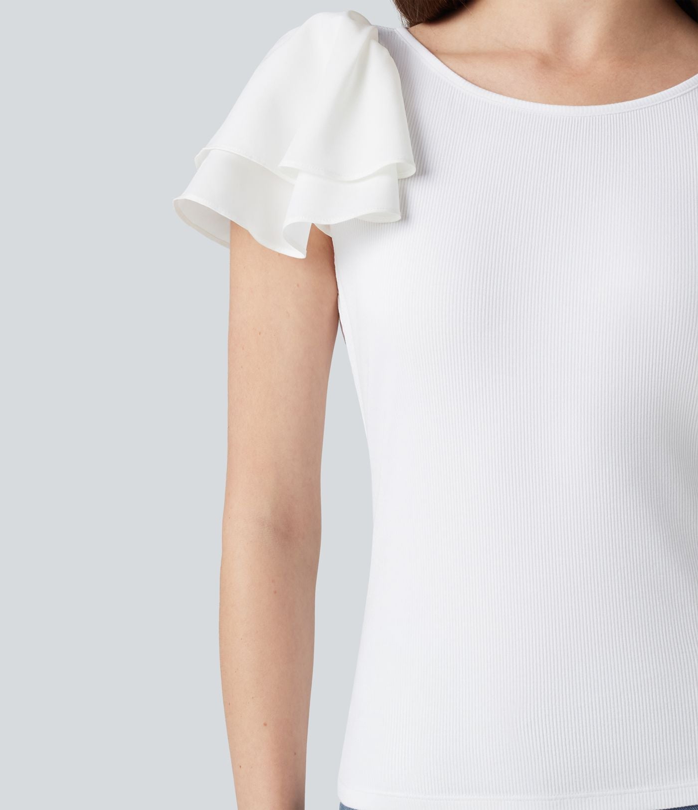 Blouse décontractée col rond à manches à volants étagées