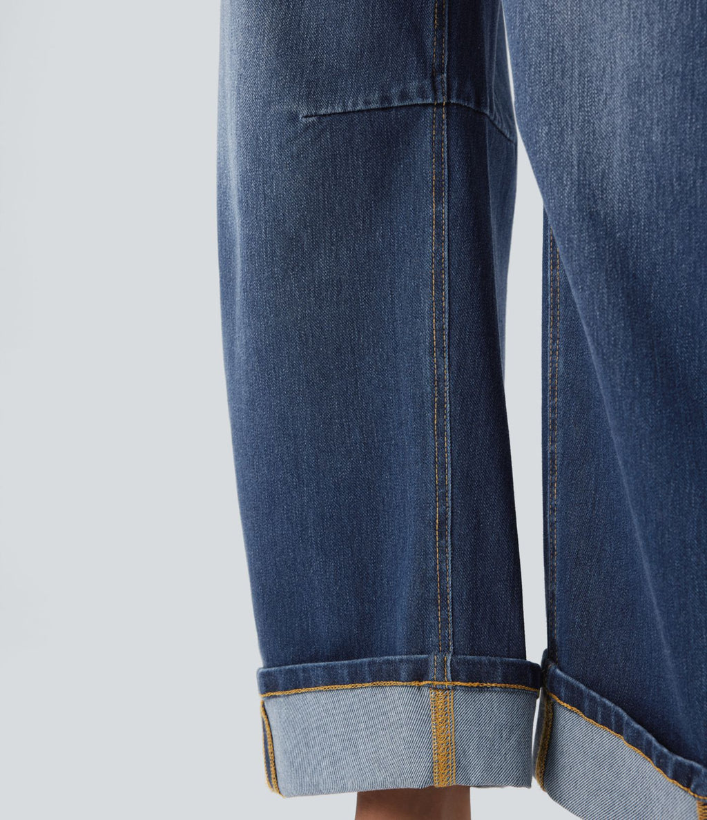 Jean Barrel Halara Flex™ taille mi-haute coupe tonneau effet délavé avec poches