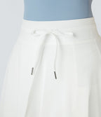 Jupe Casual Évasée Mesh Mi-Longue Fuide 2 en 1 Contrastée Taille Haute Cordon Poche Latérale