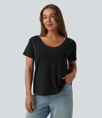 T-shirt casual col V manches chauve-souris dos nu à bretelles croisées
