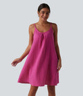 Robe nuisette mini fluide casual en coton bretelles réglables avec poches